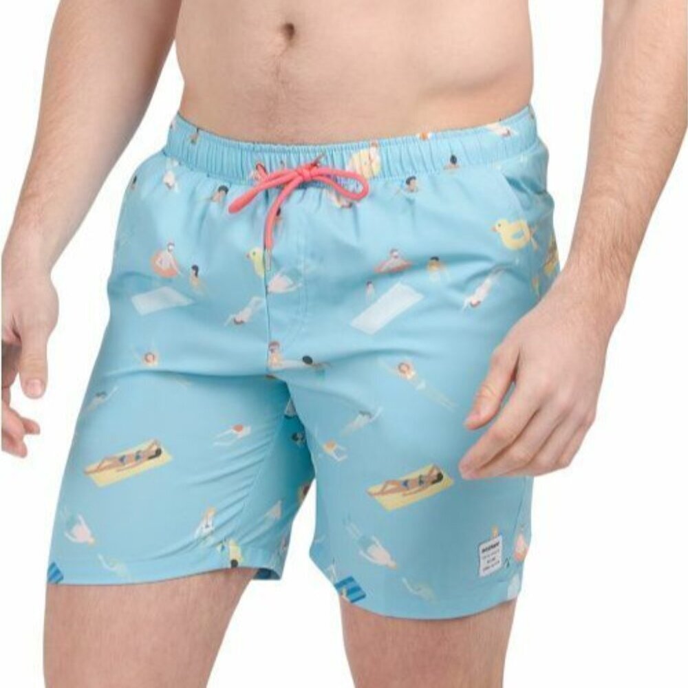 Mosmann Australia Mens size L Blue Cabana Beach Side Stretchy Swim Trunks New - Picture 1 of 2